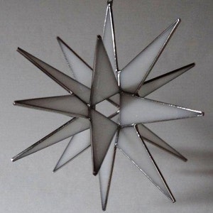 Moravian Star Hanging White Glass 18 Point, 3D, Christmas, Ornament, Star, Gift, Wedding, Suncatcher, Bethlehem