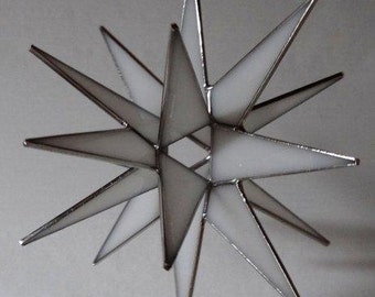 Moravian Star Hanging White Glass 18 Point, 3D, Christmas, Ornament, Star, Gift, Wedding, Suncatcher, Bethlehem
