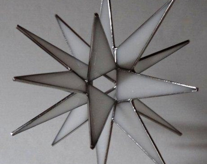 Moravian Star Hanging White Glass 18 Point, 3D, Christmas, Ornament, Star, Gift, Wedding, Suncatcher, Bethlehem