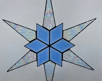 Lot of 10  Handmade Stained Glass Flat  SNOWFLAKE        SKY BLUE  Ornaments ! 