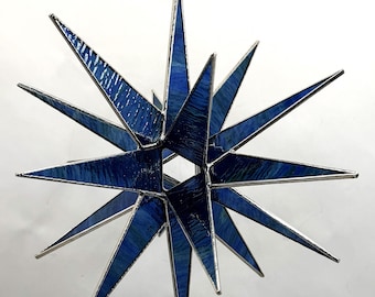 Moravian Star Stained Glass Christmas 18 Point Bethlehem Ornament Blue Green Texture Gift Advent North Star