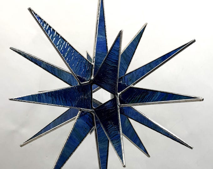 Moravian Star Stained Glass Christmas 18 Point Bethlehem Ornament Blue Green Texture Gift Advent North Star