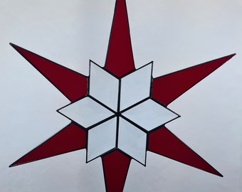 12 Point Flat Stained Glass Star, Christmas, Ornament, Red, Snowflake, Ornament, Stars, Gift, Wedding, Bevel, Hanging, Gift