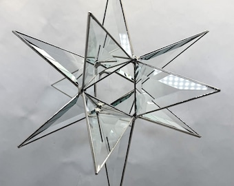 12-Point Clear Beveled Glass Moravian Star Silver Finish Christmas Bethlehem Gift Advent North Star
