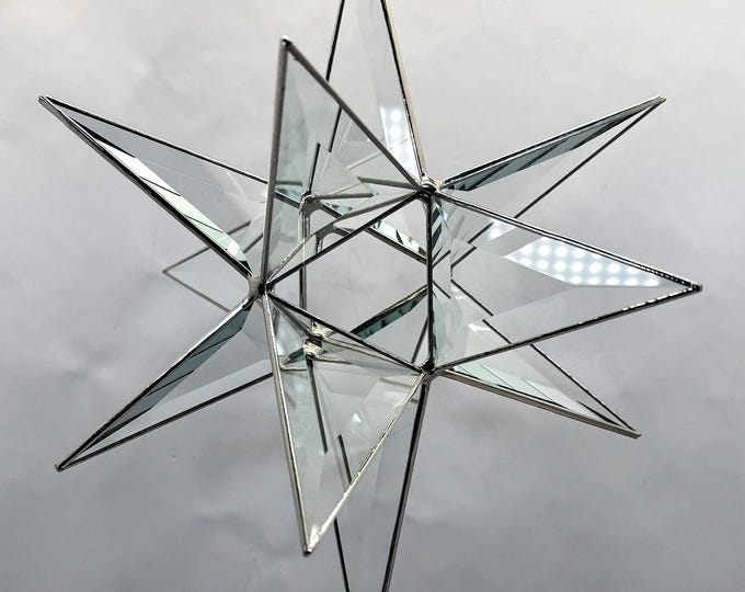 12-Point Clear Beveled Glass Moravian Star Silver Finish Christmas Bethlehem Gift Advent North Star
