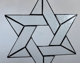 Stained Glass Star of David Hanukkah Jewish Star Holiday Clear Tree Topper 6 Point Bethlehem Magen Gift Wedding