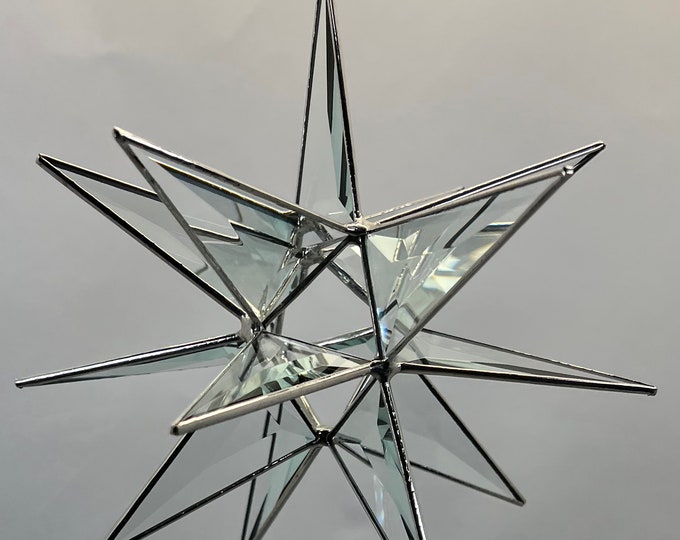 Moravian Star Hanging 12 Point Blue Luminescent Glass Christmas