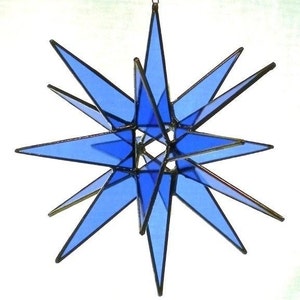 Moravian Star, Hanging, 18 Point, Blue, 3D, Glass, Christmas, Ornament, Star, Gift, Wedding, Suncatcher, Bethlehem