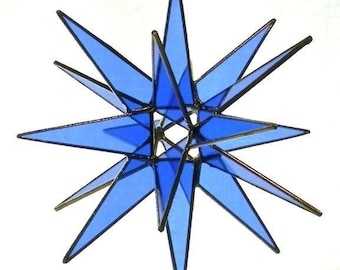 Moravian Star Hanging Stained Glass Christmas Ornament 18 Point Blue Gift Wedding Suncatcher Bethlehem Advent
