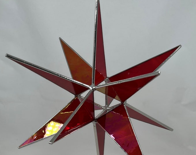 Moravian Star, Hanging, 12 Point, Red, Iridescent, 3D, Glass, Christmas, Ornament, Red, Star, Gift, Wedding, Suncatcher, Bethlehem