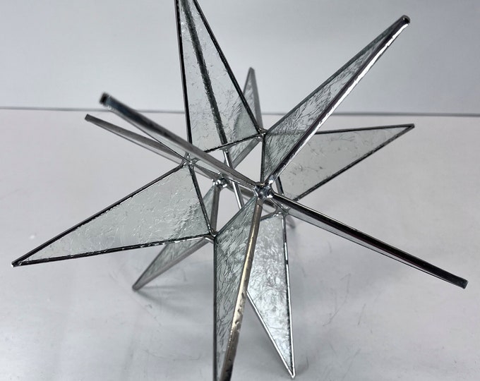 Moravian Star Tree Topper Clear Glue Chip Glass 12 Point Christmas Gift Ornament Advent Gift Holiday Bethlehem Star