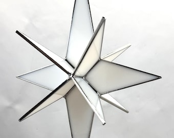 Bethlehem Star Hanging Stained Glass 12 Point Clear Christmas Star Ornament White Gift Wedding Holiday Advent Moravian
