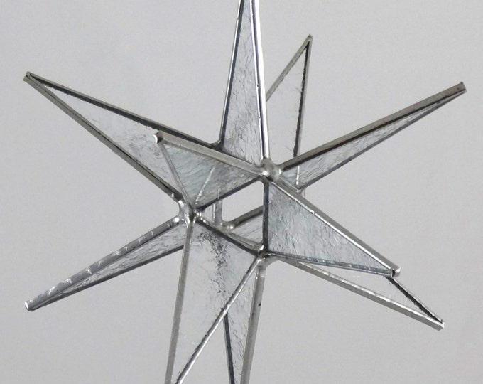 Moravian Star, Hanging, 12 Point, 3D, Clear, Glue Chip, Glass, Christmas, Ornament, Glue Chip, Gift, Wedding, Suncatcher, Bethlehem