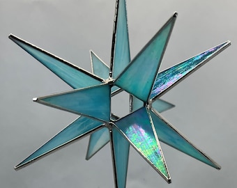 Moravian Star Hanging 12 Point Blue Iridescent Glass Christmas Ornament Star Gift Wedding Suncatcher Bethlehem