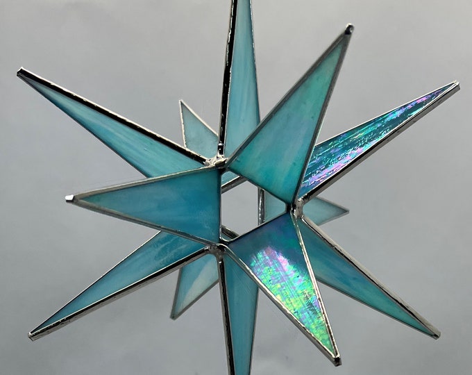 Moravian Star Hanging 12 Point Blue Iridescent Glass Christmas Ornament Star Gift Wedding Suncatcher Bethlehem