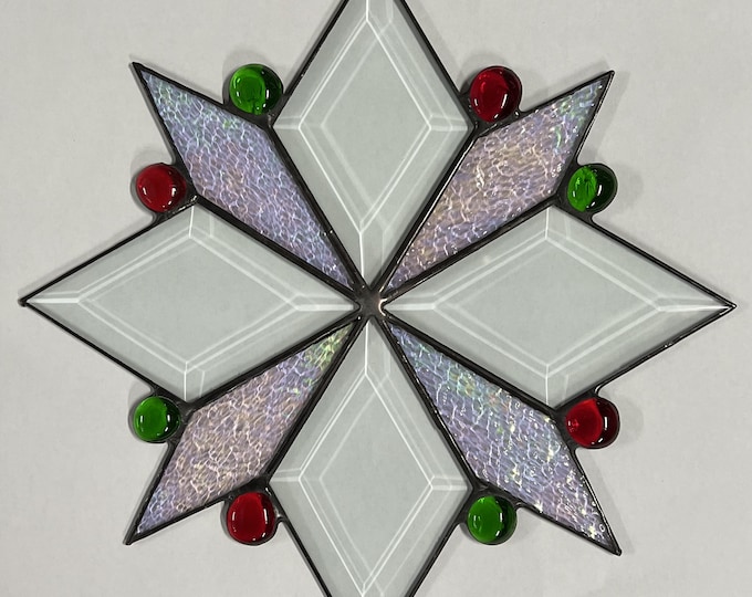 Glass Snowflake Hanging Stained Glass Star Red Green Christmas Ornament Bevel Glass Gift Wedding