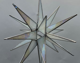 Moravian Star Hanging Stained Glass 18 Point White Iridescent Opal 3D Christmas Ornament Gift Wedding Suncatcher Bethlehem