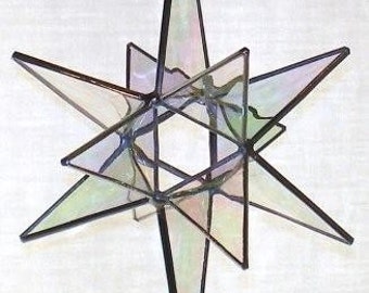 Bethlehem Star, Hanging, 12 point, 3D, Glass, 5" x 8", Gift, Wedding, Moravian, Christmas, Clear Iridescent, Glue Chip, White, Suncatcher