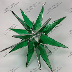 Moravian Star, Hanging, 18 Point, Green, 3D, Glass, Christmas, Ornament, Star, Gift, Wedding, Suncatcher, Bethlehem