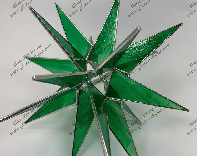 Moravian Star, Hanging, 18 Point, Green, 3D, Glass, Christmas, Ornament, Star, Gift, Wedding, Suncatcher, Bethlehem