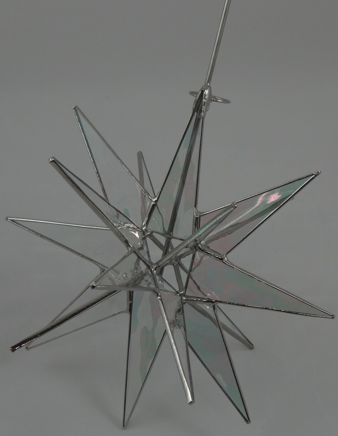 Moravian Star Tree Topper Clear Iridescent Glass 18 Point Christmas
