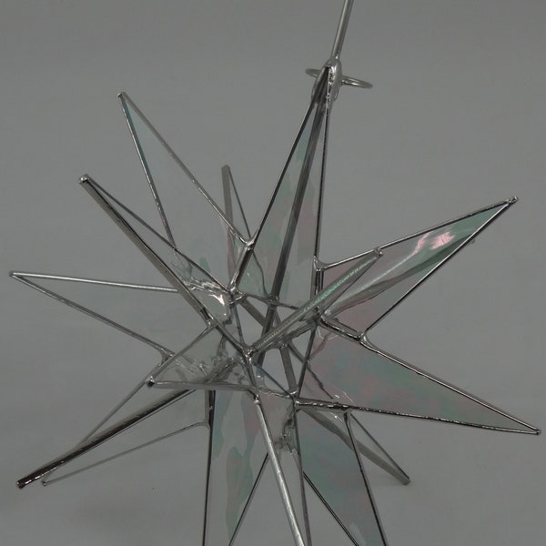Moravian Star Tree Topper Clear Iridescent Glass 18 Point Christmas Gift Ornament Advent Gift Holiday