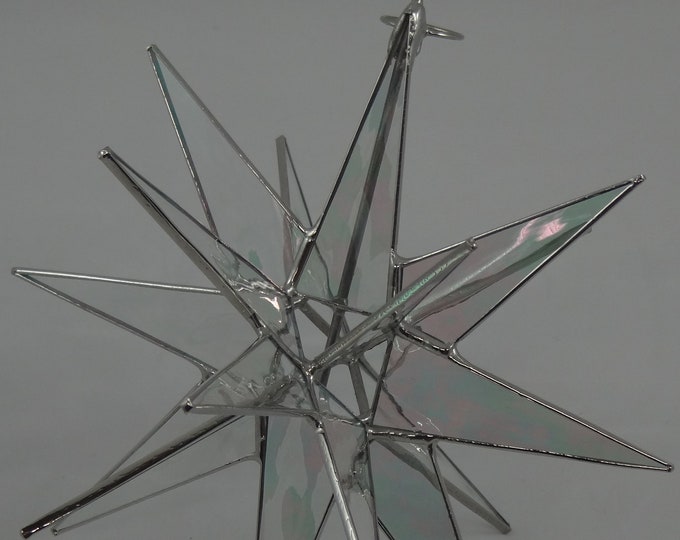 Moravian Star Tree Topper Clear Iridescent Glass 18 Point Christmas Gift Ornament Advent Gift Holiday