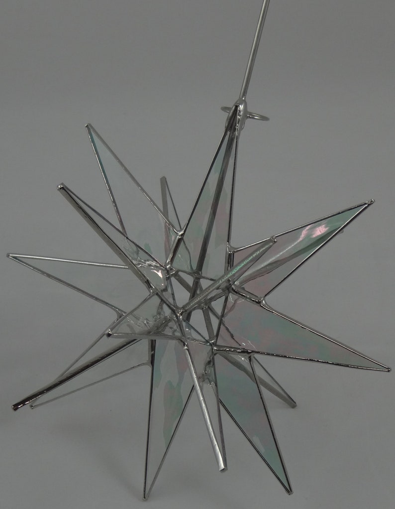 Moravian Star Tree Topper Clear Iridescent Glass 18 Point Christmas Gift Ornament Advent Gift Holiday image 1