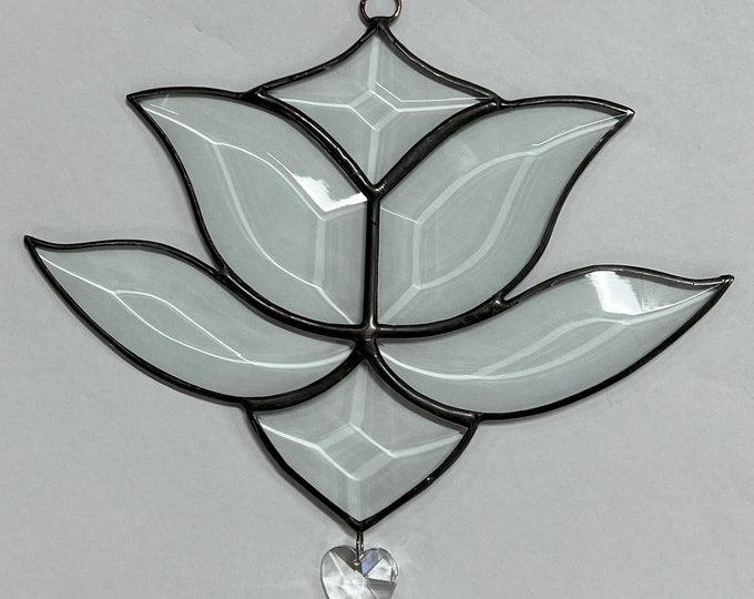 Lotus Flower Bevel Stained Glass Tulip Heart Christmas Ornament Suncatcher Gift Holiday