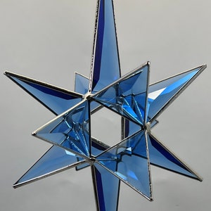 Bethlehem Star Hanging Blue 12 Point Bevel Glass Christmas Ornament Gift Wedding Moravian Suncatcher Advent