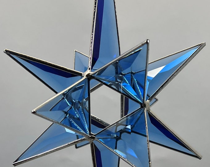 Bethlehem Star Hanging Blue 12 Point Bevel Glass Christmas Ornament Gift Wedding Moravian Suncatcher Advent