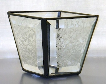 Stained Glass Candle Holder, Square, Glue Chip Glass, Frosted, Candle Shelter, Clear Glass, Gift, Wedding