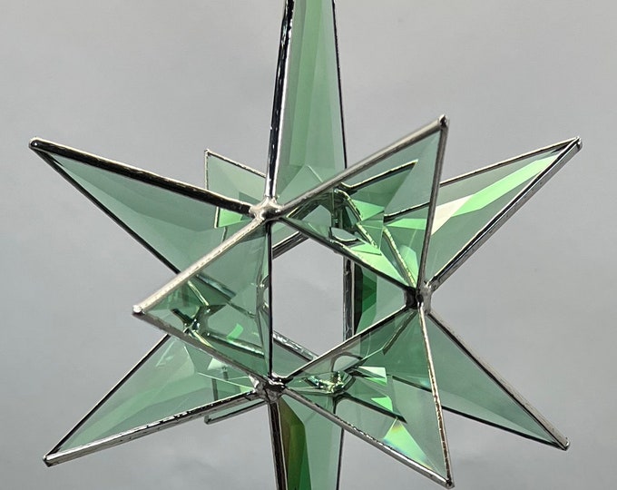 Bethlehem Star Hanging Green 12 Point Bevel Glass Christmas Ornament Gift Wedding Moravian Suncatcher Advent