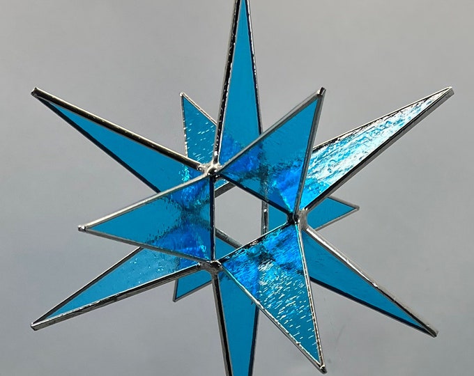 Moravian Star Hanging 12 Point Blue Luminescent Glass Christmas Ornament Star Gift Wedding Suncatcher Bethlehem