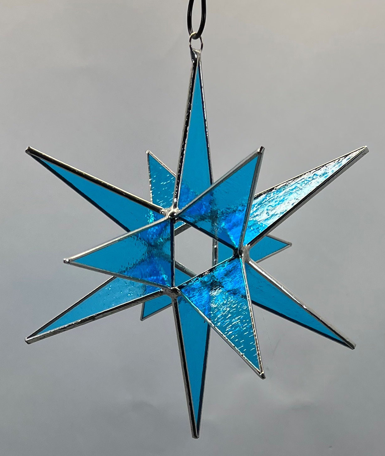 Moravian Star Hanging 12 Point Blue Luminescent Glass Christmas