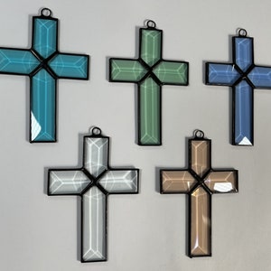 Stained Glass Cross Bevel Glass Christmas Ornament Suncatcher Gift Holiday image 2