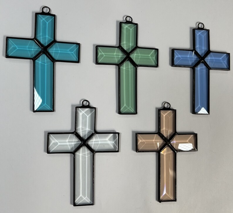 Stained Glass Cross Bevel Glass Christmas Ornament Suncatcher Gift Holiday image 2