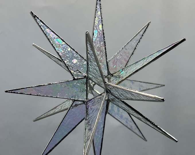 Moravian Star Hanging Stained Glass 18 Point Clear Iridescent Textured 3D Christmas Ornament Gift Wedding Suncatcher Bethlehem