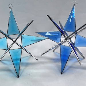 Moravian Star Hanging Stained Glass Bevel 12 Point Christmas Ornament Blue Turquoise Green Peach Gift Wedding Bethlehem Star Suncatcher