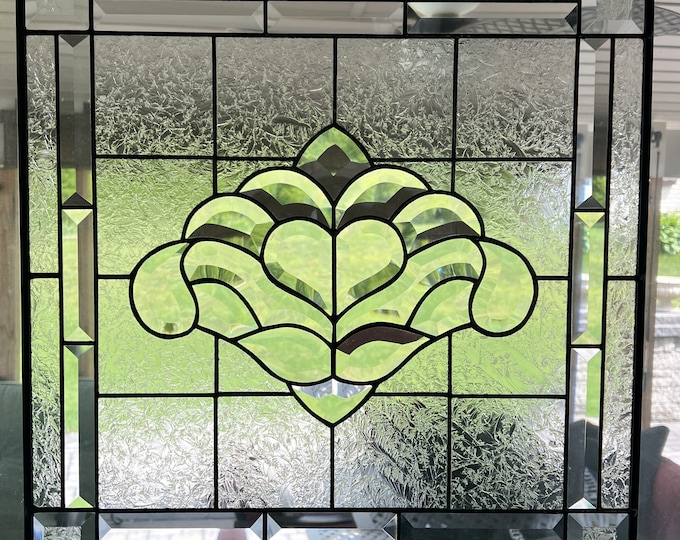 Stained Glass Panel 18" x 18" Bevel Glass Flower and Heart Gift Wedding Hanging Household Accent Window Decor