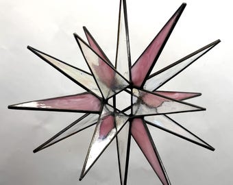 Moravian Star Hanging Stained Glass Christmas Ornament 18 Point Pink Gift Wedding Suncatcher Bethlehem Advent
