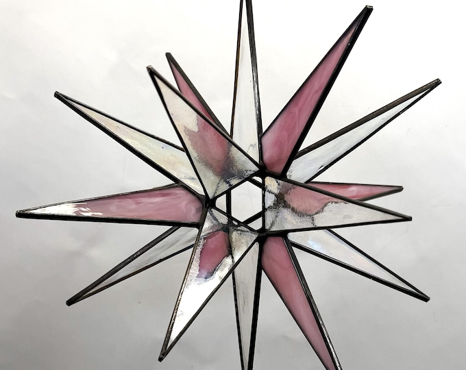 Moravian Star Hanging Stained Glass Christmas Ornament 18 Point Pink Gift Wedding Suncatcher Bethlehem Advent
