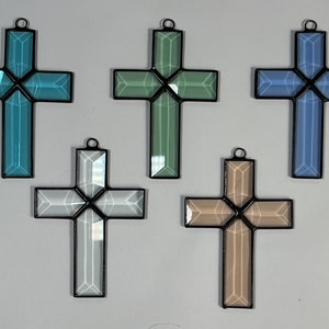 Stained Glass Cross Bevel Glass Christmas Ornament Suncatcher Gift Holiday image 1