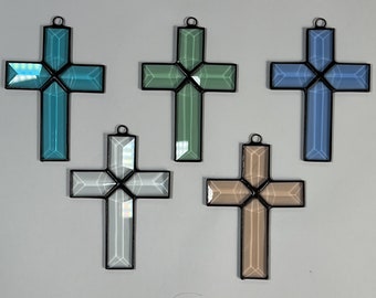 Stained Glass Cross Bevel Glass Christmas Ornament Suncatcher Gift Holiday