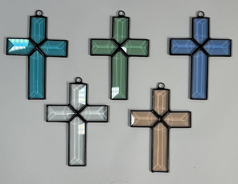 Stained Glass Cross Bevel Glass Christmas Ornament Suncatcher Gift Holiday image 1