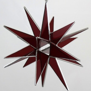 Moravian Star Hanging 18 Point Dark Red Glass Christmas Ornament Gift Wedding Sun catcher Bethlehem