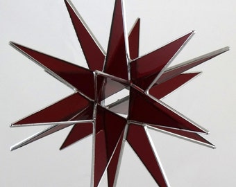 Moravian Star Hanging 18 Point Dark Red Glass Christmas Ornament Gift Wedding Sun catcher Bethlehem