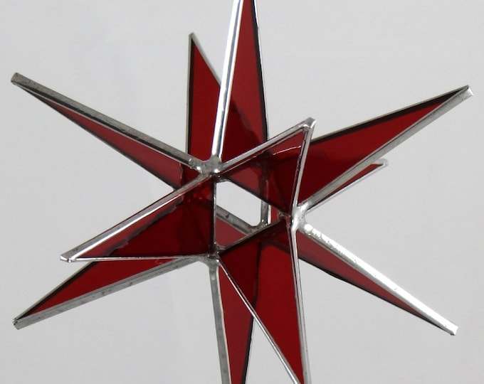 Moravian Star, Hanging, 12 Point, Red, 3D, Glass, Christmas, Ornament, Star, Gift, Wedding, Suncatcher, Bethlehem