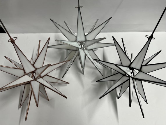 Moravian Star Tree Topper White Glass, Christmas, Tree, 18 Point, Star, Gift, Ornament, Gift, 3D