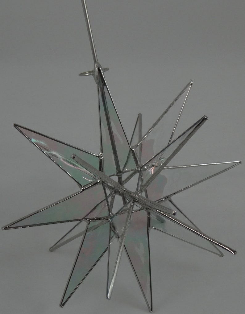 Moravian Star Tree Topper Clear Iridescent Glass 18 Point Christmas Gift Ornament Advent Gift Holiday image 3